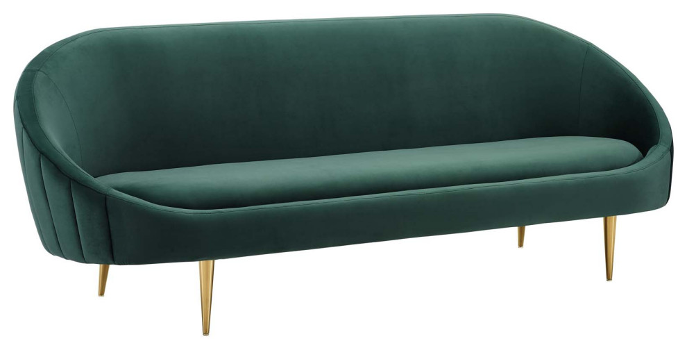 Modway Sublime Vertical Curve Back Performance Velvet Sofa in Green/Gold   Midcentury   Sofas   by Homesquare  Houzz