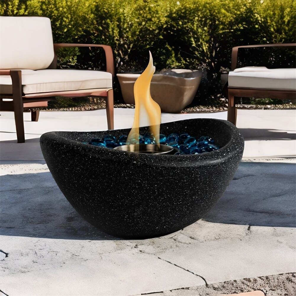 Portable Outdoor Table Top Fire Pit with Blue Glass Beads   N/A