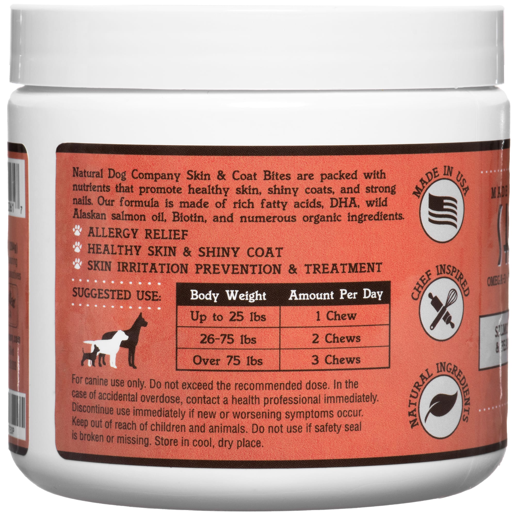 Natural Dog Company Skin and Coat Chews for Dogs， 10 oz.， Count of 90