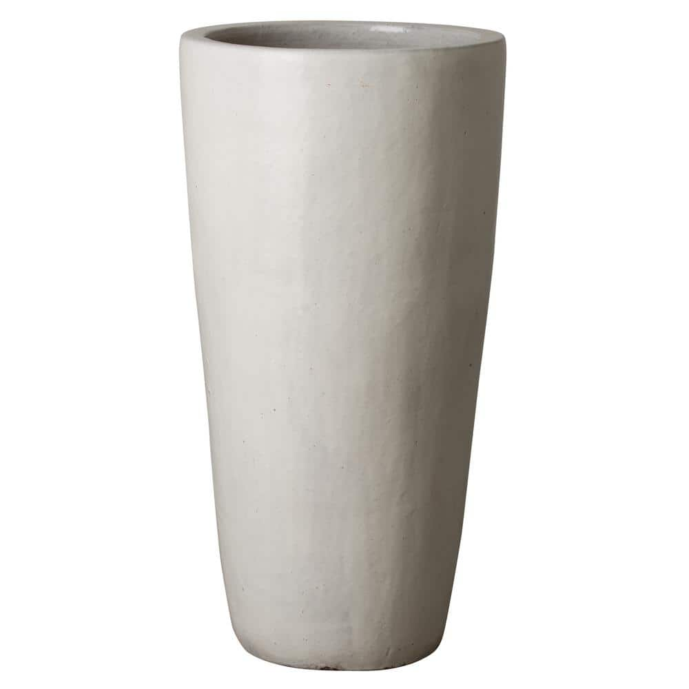 Emissary Tall 18.5 in. L x 36 in. H Distressed White Ceramic Round Planter with Drainage Hole 12132WT-2