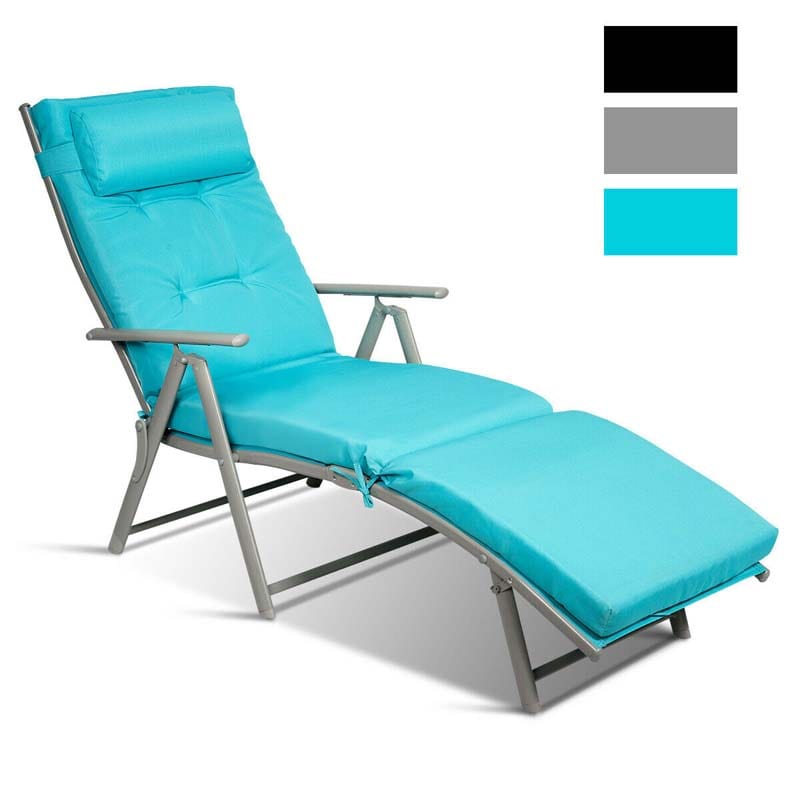 7-Position Folding Outdoor Chaise Lounge Chair, Lightweight Patio Pool Chair Sun Lounger with Cushion & Pillow