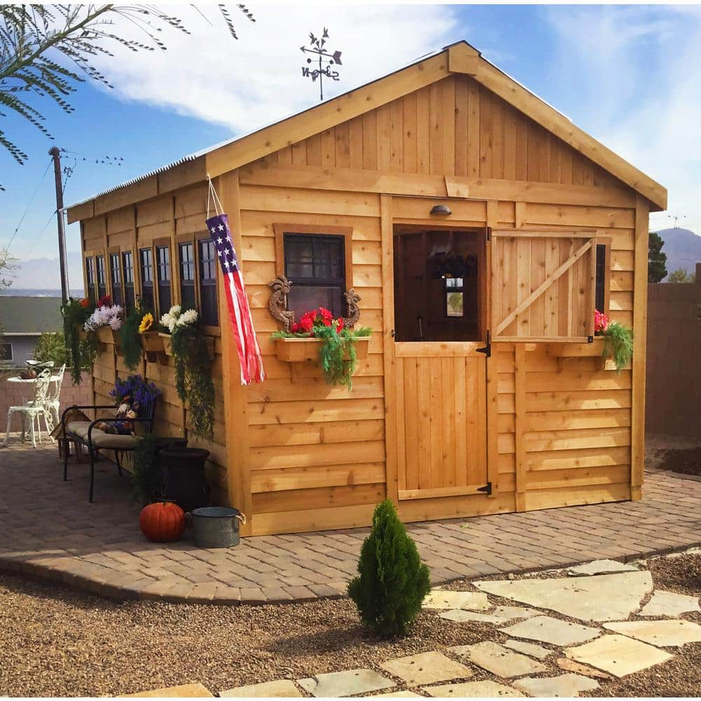 Outdoor Living Today Do-it Yourself Sunshed 12 ft. W x 16 ft. D Cedar Wood Garden Shed with Metal Roof (192 sq. ft.) SSGS1216-MET-AK