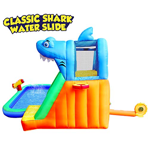 BESTPARTY Inflatable Kids Water Shark Slide, Pool Water Slide for Toddler, Bouncy Jumper, Splash Park for Outdoor Fun with Blower