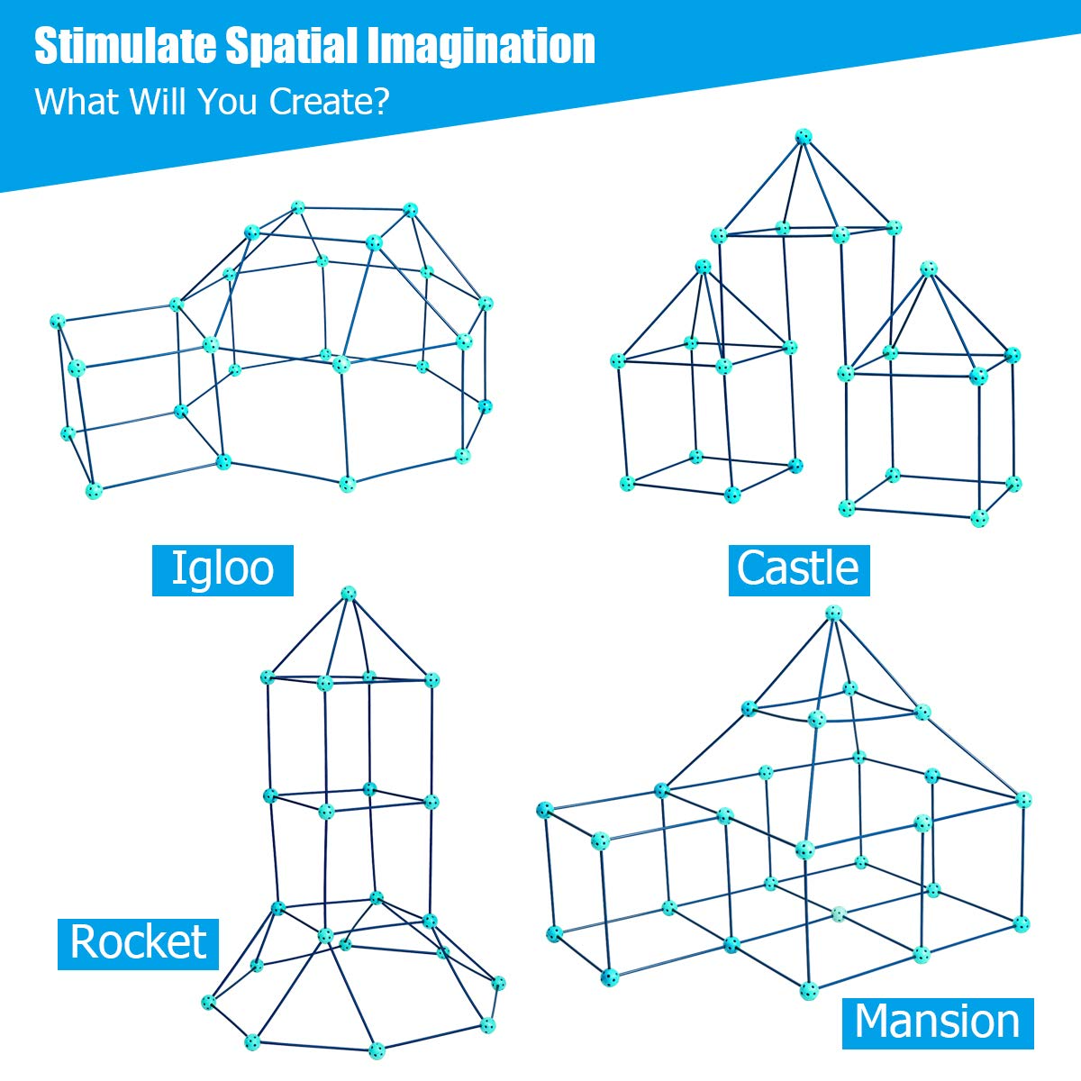 Construction Fort Kits for Kids, 81 Pieces Flexible Building Toys