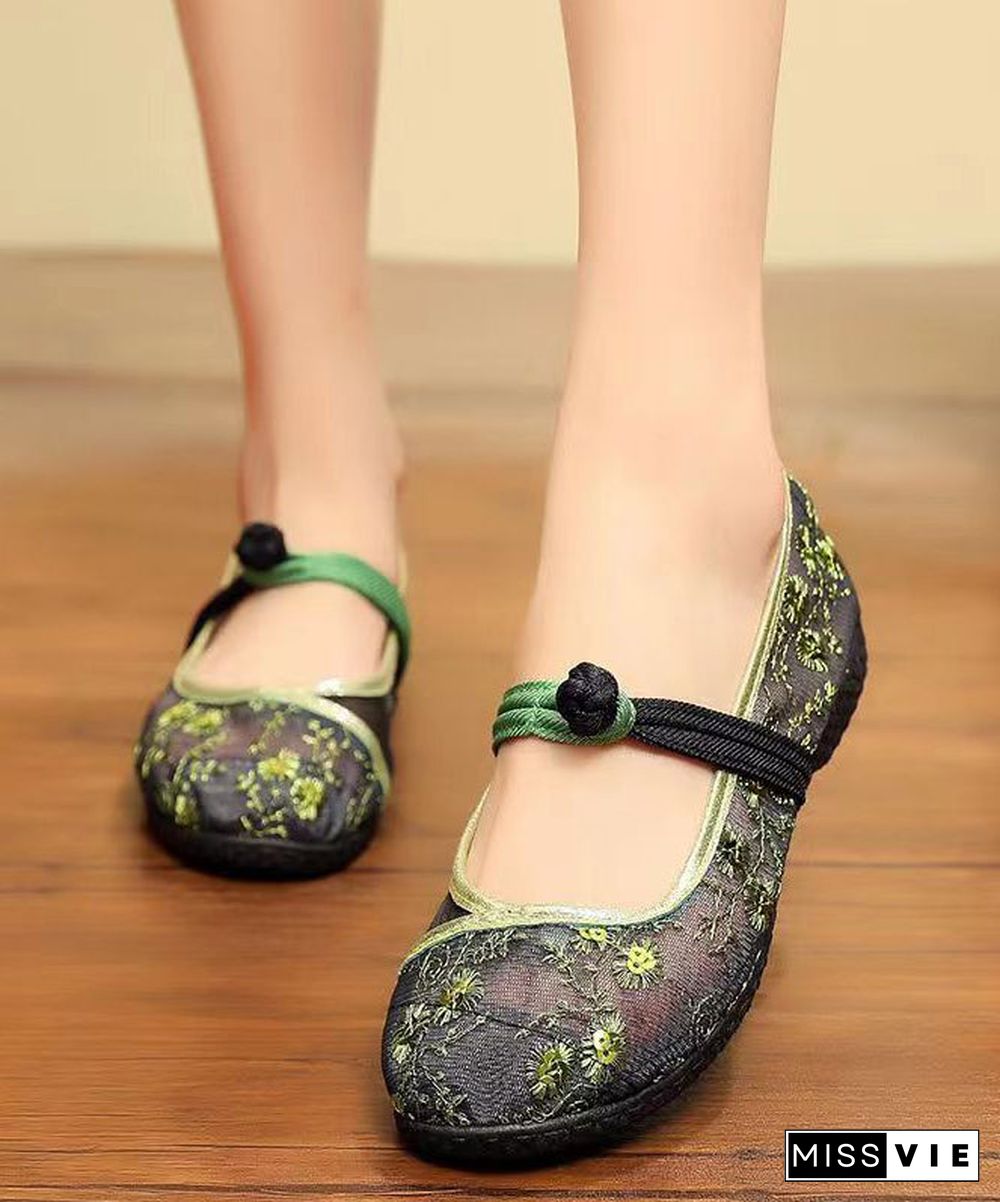 Comfortable Splicing Flat Sandals Green Breathable Mesh Embroidery