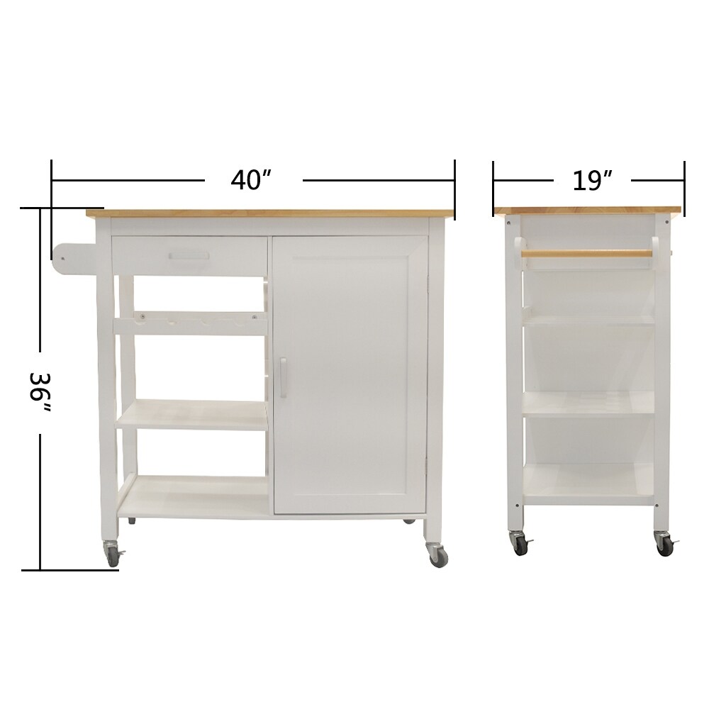 2 tier Open White Shelves Kitchen Island Cart  Movable Kitchen Shelf