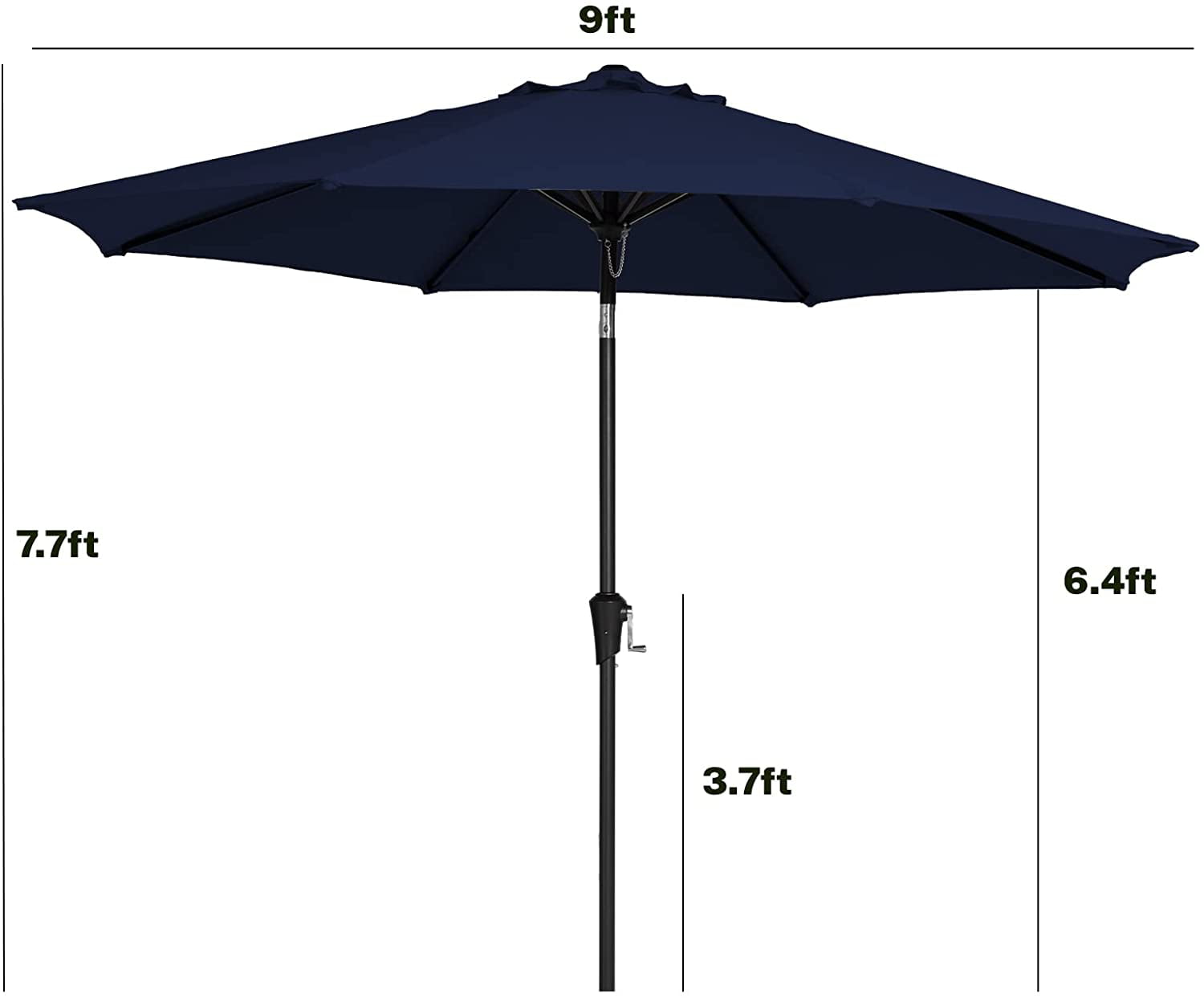 CozyBox Navy Blue Premium 9ft Patio Umbrella Backyard Sun Shade with 8 Ribs/Tilt Adjustment and Crank Lift System Outdoor Umbrella