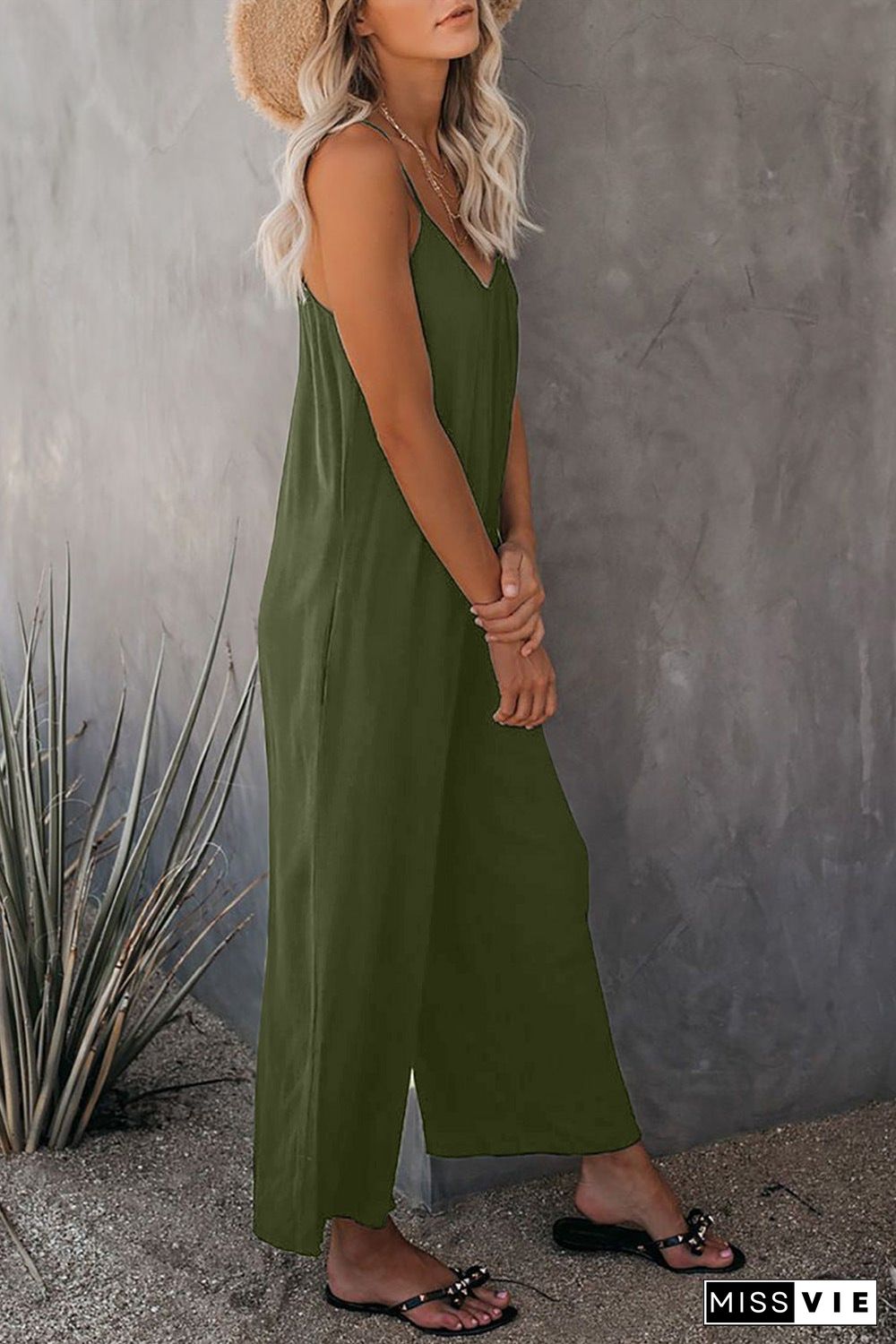 Strap Jumpsuit Women's New Solid Color Pocket Casual Jumpsuit