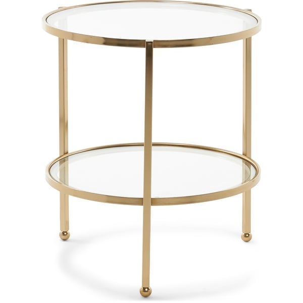 Adore Decor Addison Modern Glass and Metal Side Table， Decorative Small Accent for Living Room， 18