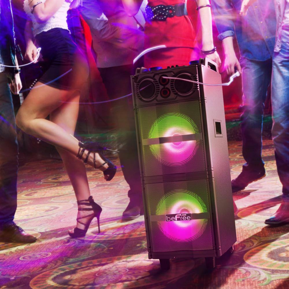 BEFREE SOUND Portable Double 10 in. Subwoofer Bluetooth Party Speaker with Reactive Lights 98597501M