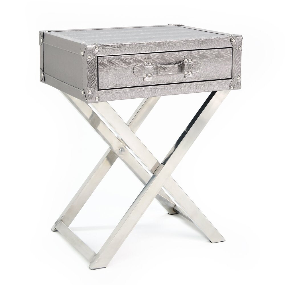 Direct Silver Lizard Leather Side Table