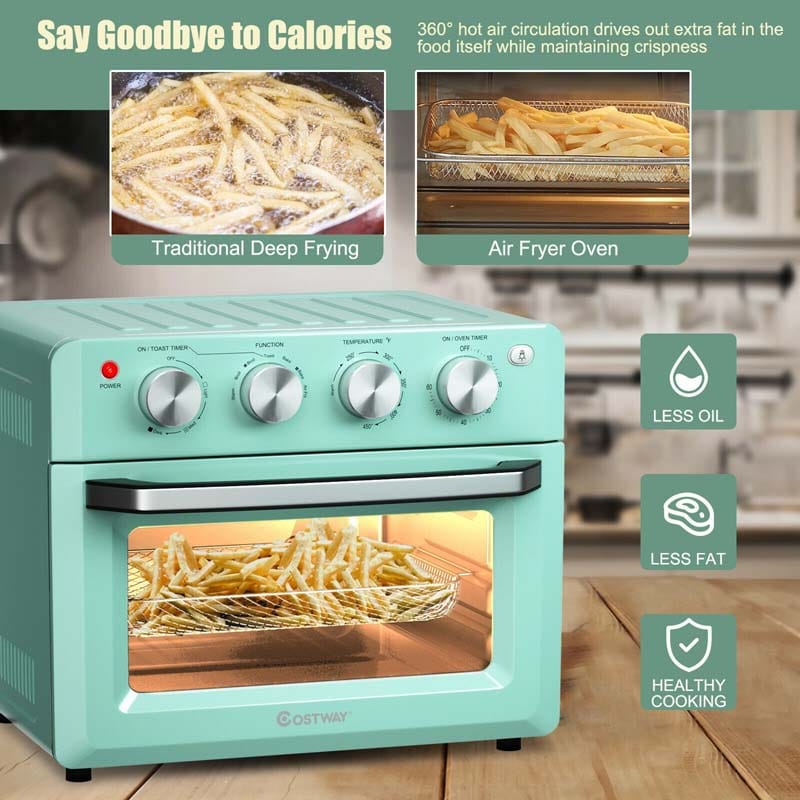 19 QT Toaster Oven Countertop, 7-in-1 1550W Convection Air Fryer with Timer, Temperature Control, 5 Accessories