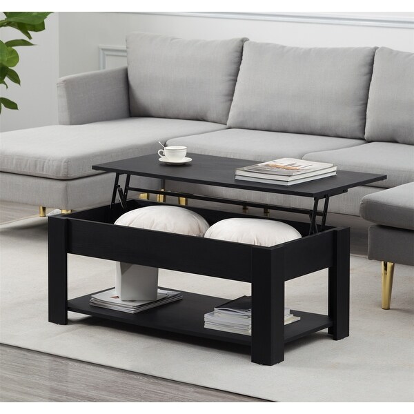 39.4 in. Rectangle Wood Lift Top Extendable Coffee Table with Storage