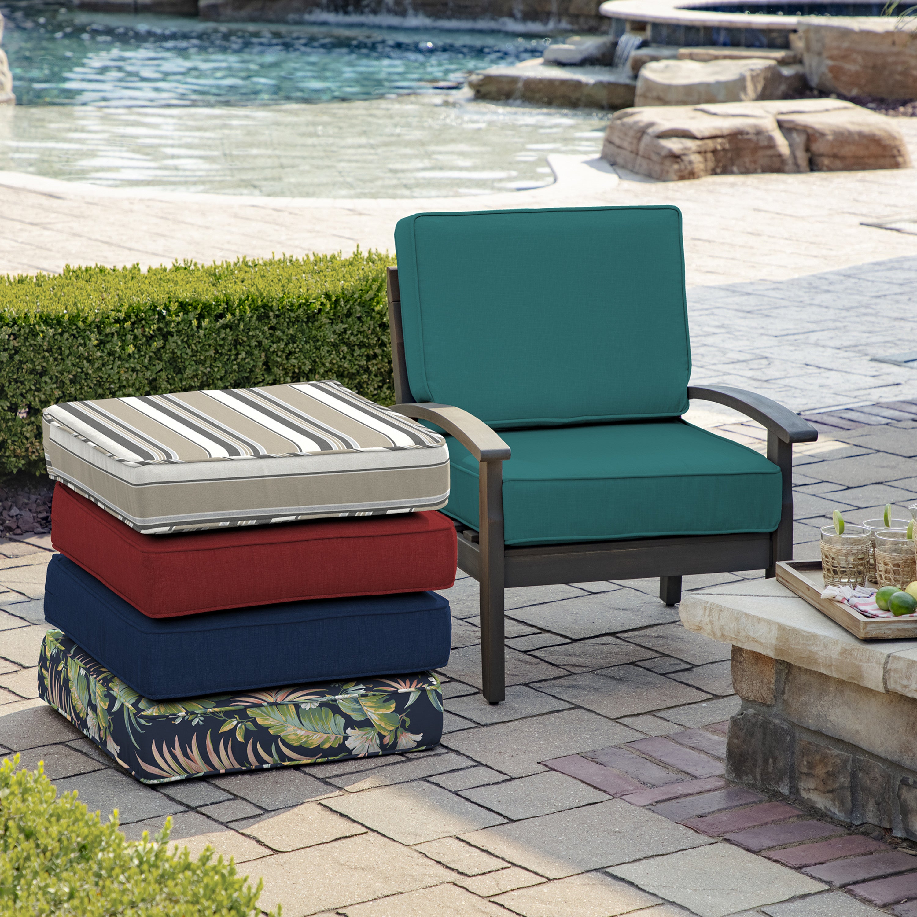 Arden Selections ProFoam Essentials Outdoor Deep Seating Cushion Set 24 x 24， Peacock Blue Green Texture