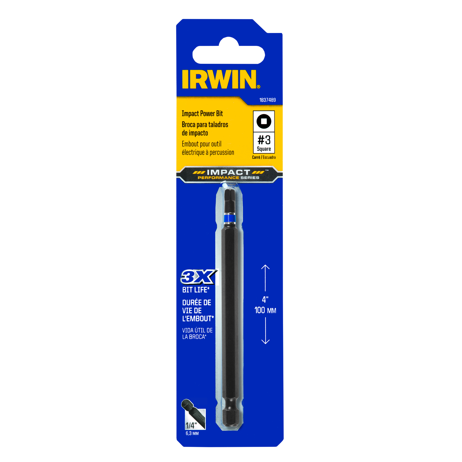 Irwin Impact Performance Series Square #3 X 4 in. L Power Bit Steel 1 pc