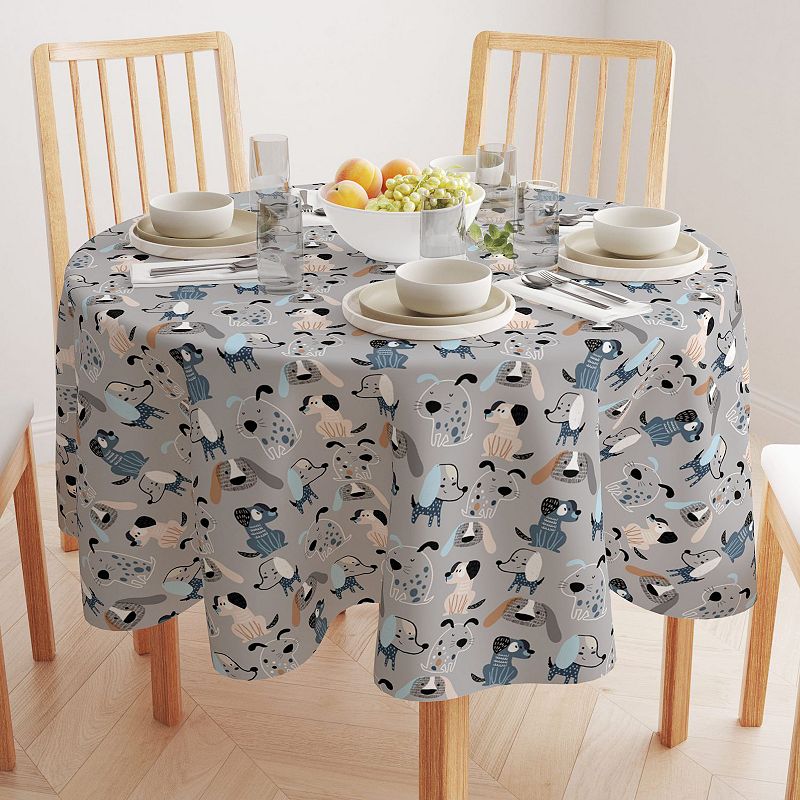 Round Tablecloth， 100% Polyester， 60 Round， Cartoon Pets