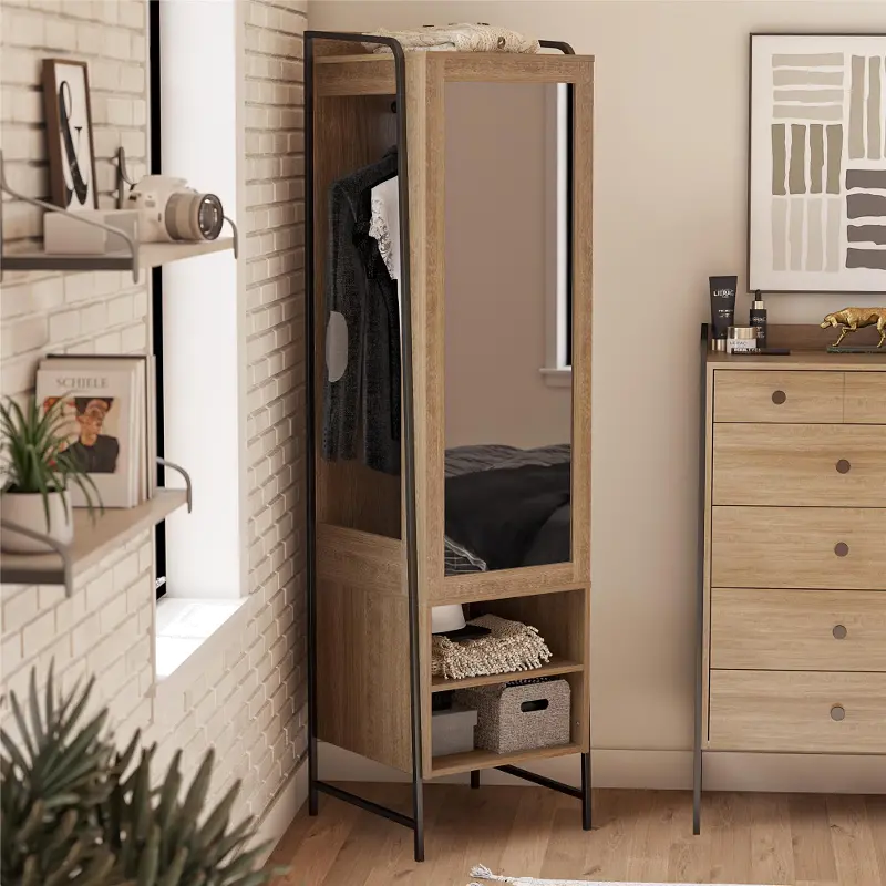 Bushwick Natural Wardrobe with Mirror