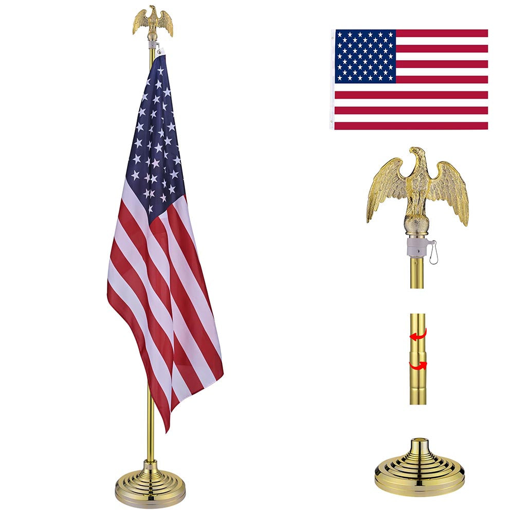 Yescom 8' Indoor Flagpoles with Stand US Flag 2-Pack