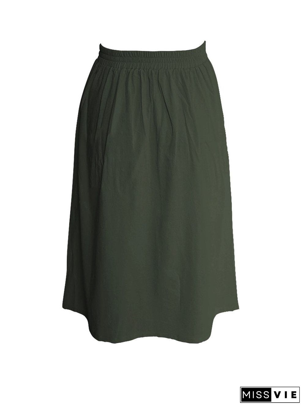 A-Lined Buttons Knee Length Midi Skirt With Pockets