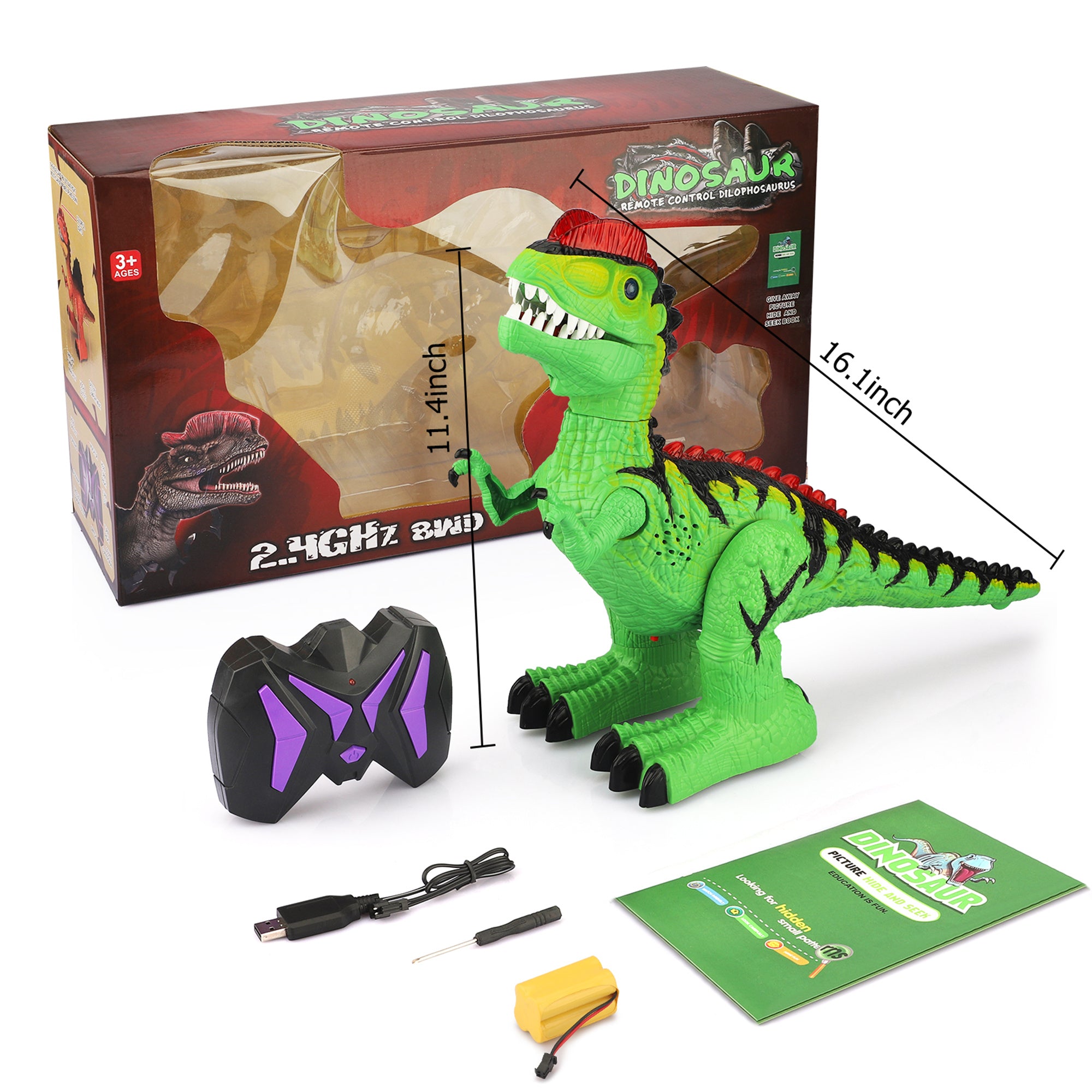 Wupuaait 2.4Ghz RC Giant Dinosaur Robot Toys Gift with 360° Rotation for 3-12 Years Old Kids， Green