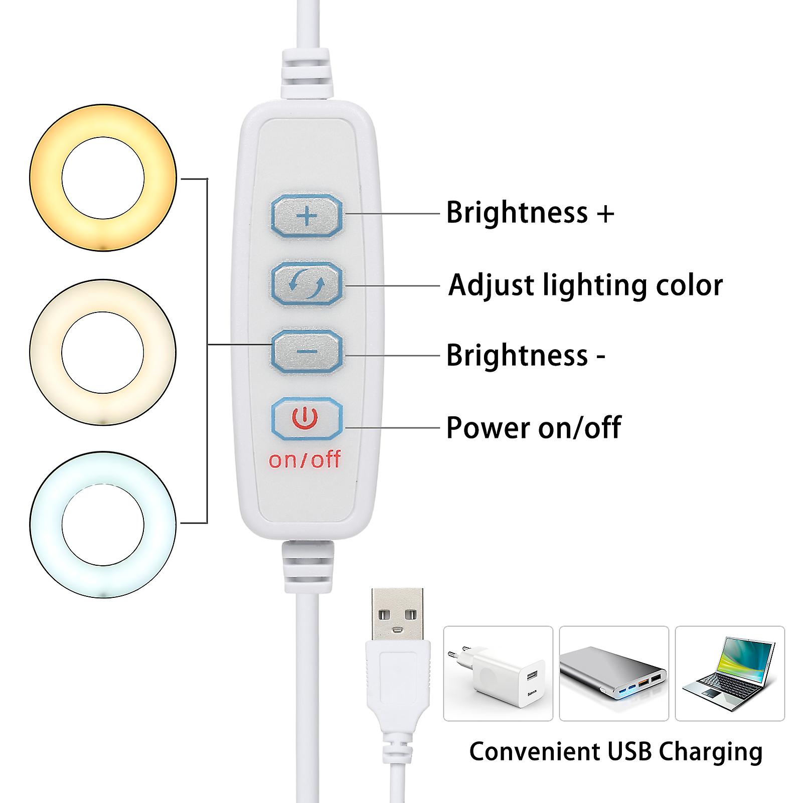 Tomshine Clip-on Usb Table Lamp With 3 Color Modes and Adjustable 10 Brightness Eye-caring Dimmable 48leds Reading Lights 360 Flexible Desk Light No.260