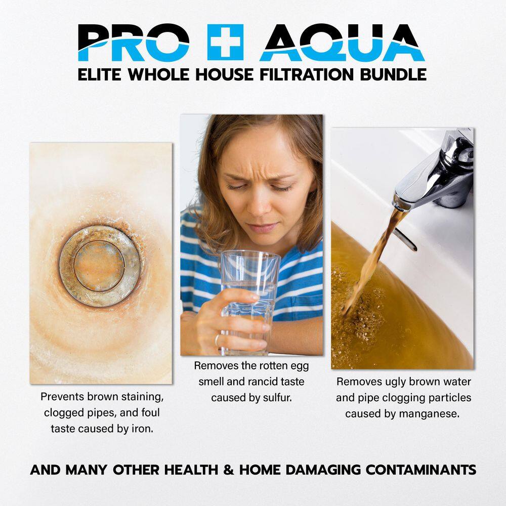 PRO+AQUA Whole House Well Water Filter System and Water Softener Bundle for Iron Sulfur Odor Sediment Hardness Removal BNDL-WEL