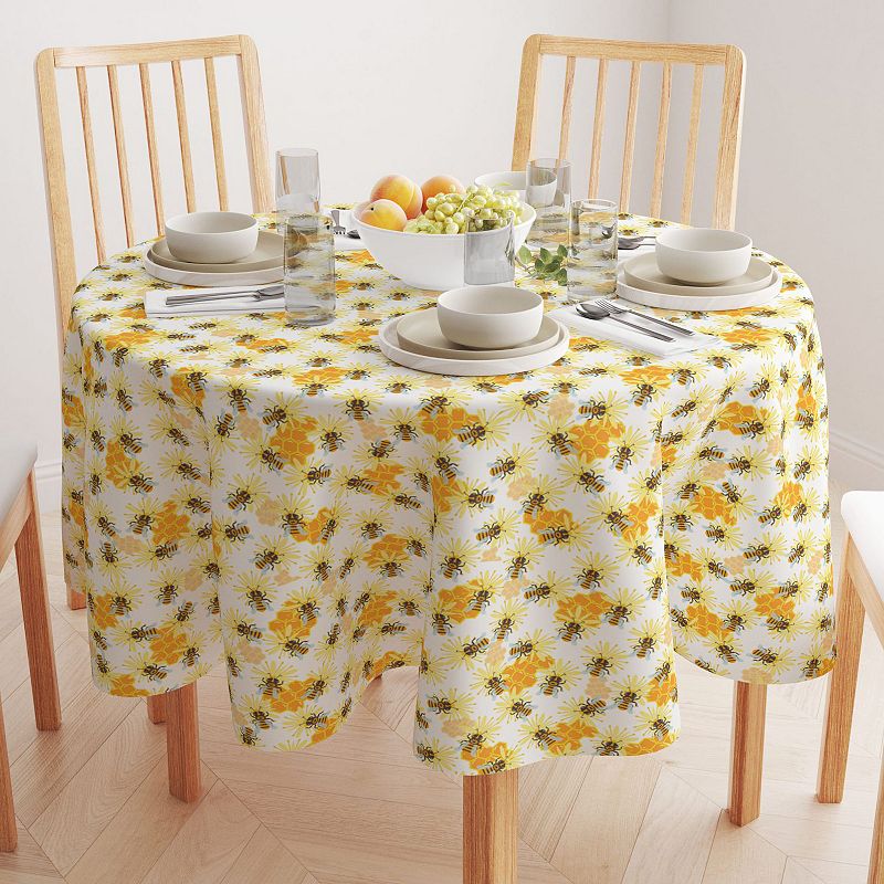 Round Tablecloth， 100% Polyester， 60 Round， Honey Bee Sketch