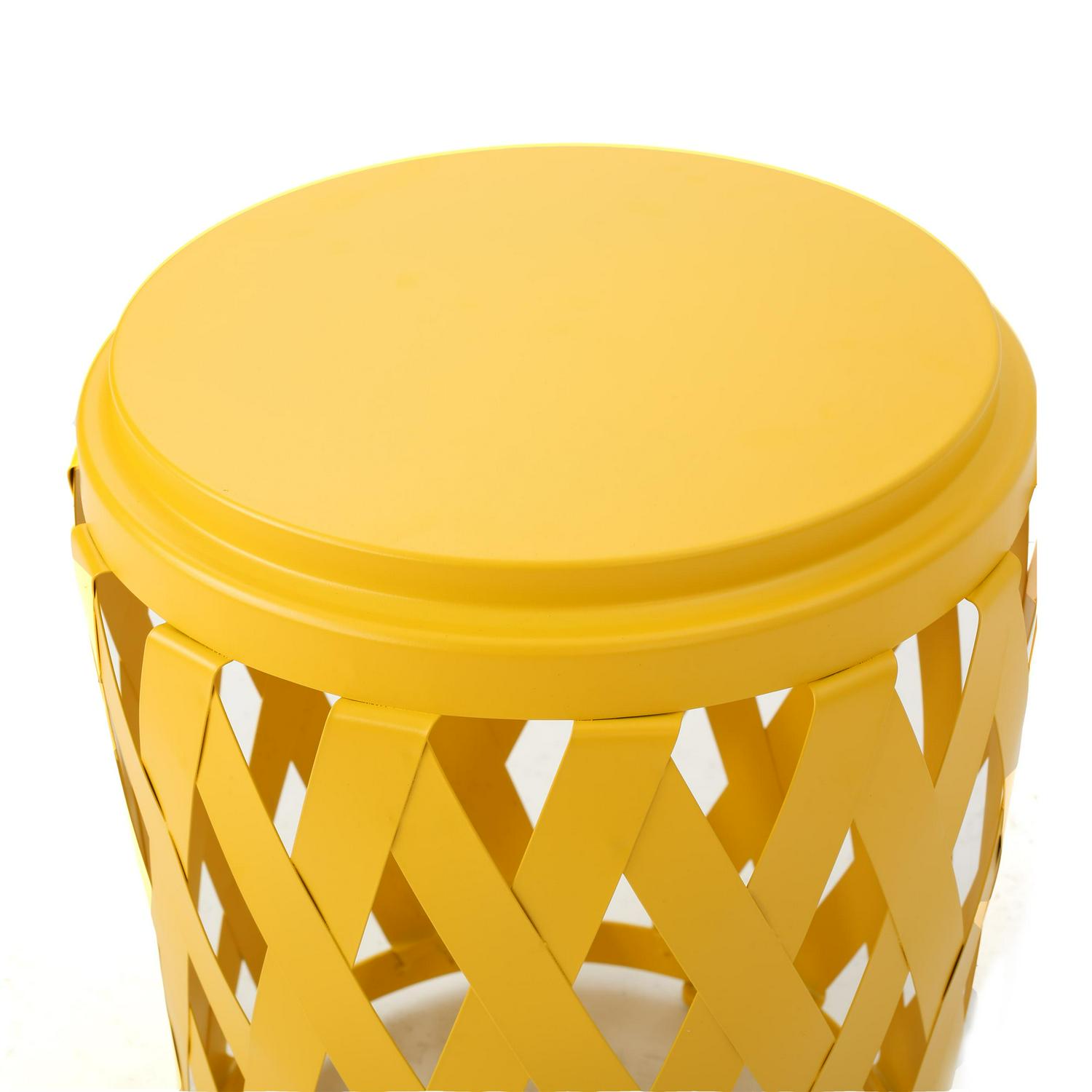 Noble House Pinto Indoor 12 Inch Diameter Lattice Matte Iron Side Table，Yellow