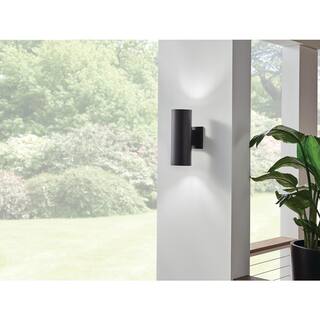 KICHLER Independence 12 in. 2-Light Black Outdoor Hardwired Wall Cylinder Sconce with No Bulbs Included (1-Pack) 9244BK