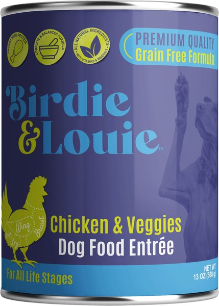 Birdie and Louie Chicken and Veggies Flavored Pate Canned Dog Food， 13-oz， case of 12