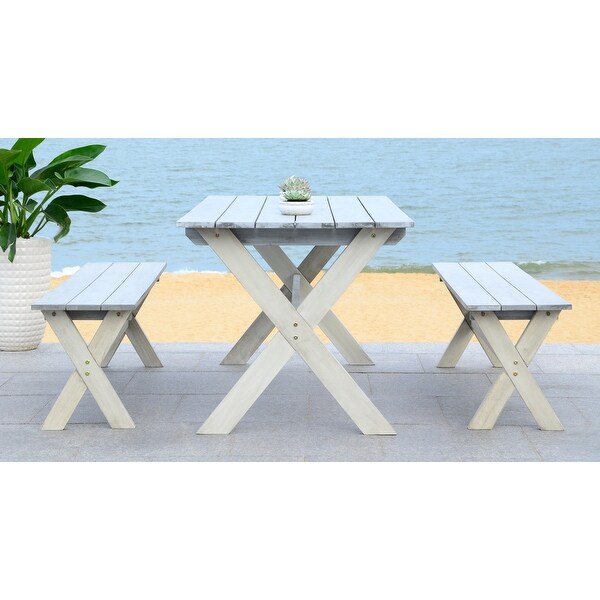 SAFAVIEH Outdoor Living Marina Grey/White Bench and Table Set (3piece)