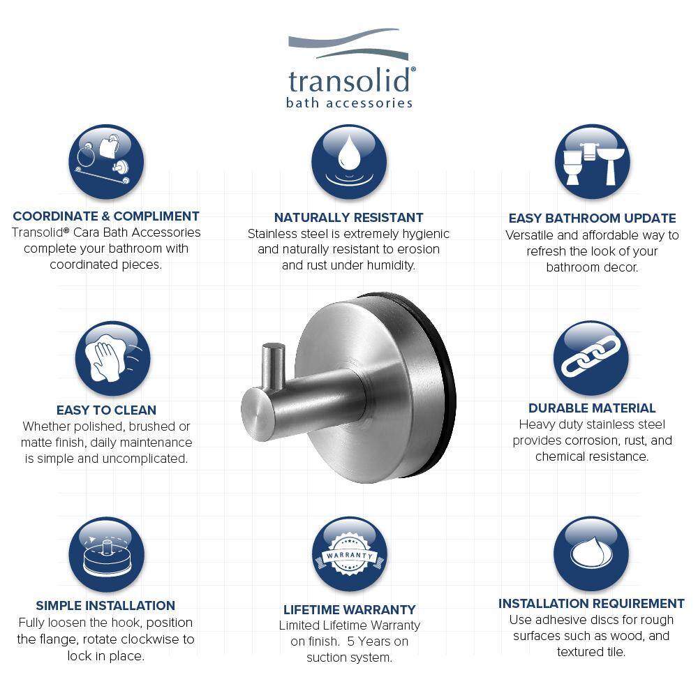 Transolid Cara Single Robe Hook in Brushed Stainless CRH-BS