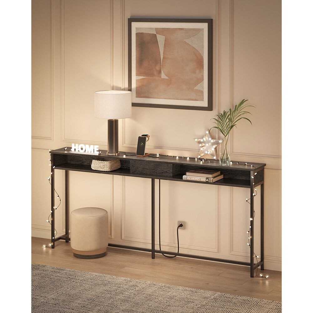 Narrow Console Table   70.9 Inch Sofa Table with 2 Outlet and 2 USB Ports  Long Entryway Table  Home Office or Living Room