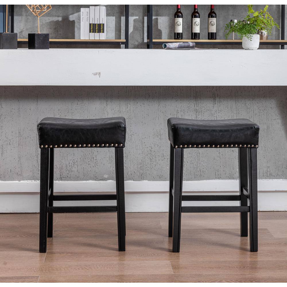 Counter Height 26 in. Black PU Bar Stools for Kitchen Backless Stools Farmhouse Island Chairs Set of 2 B712-STOOL-BLAC