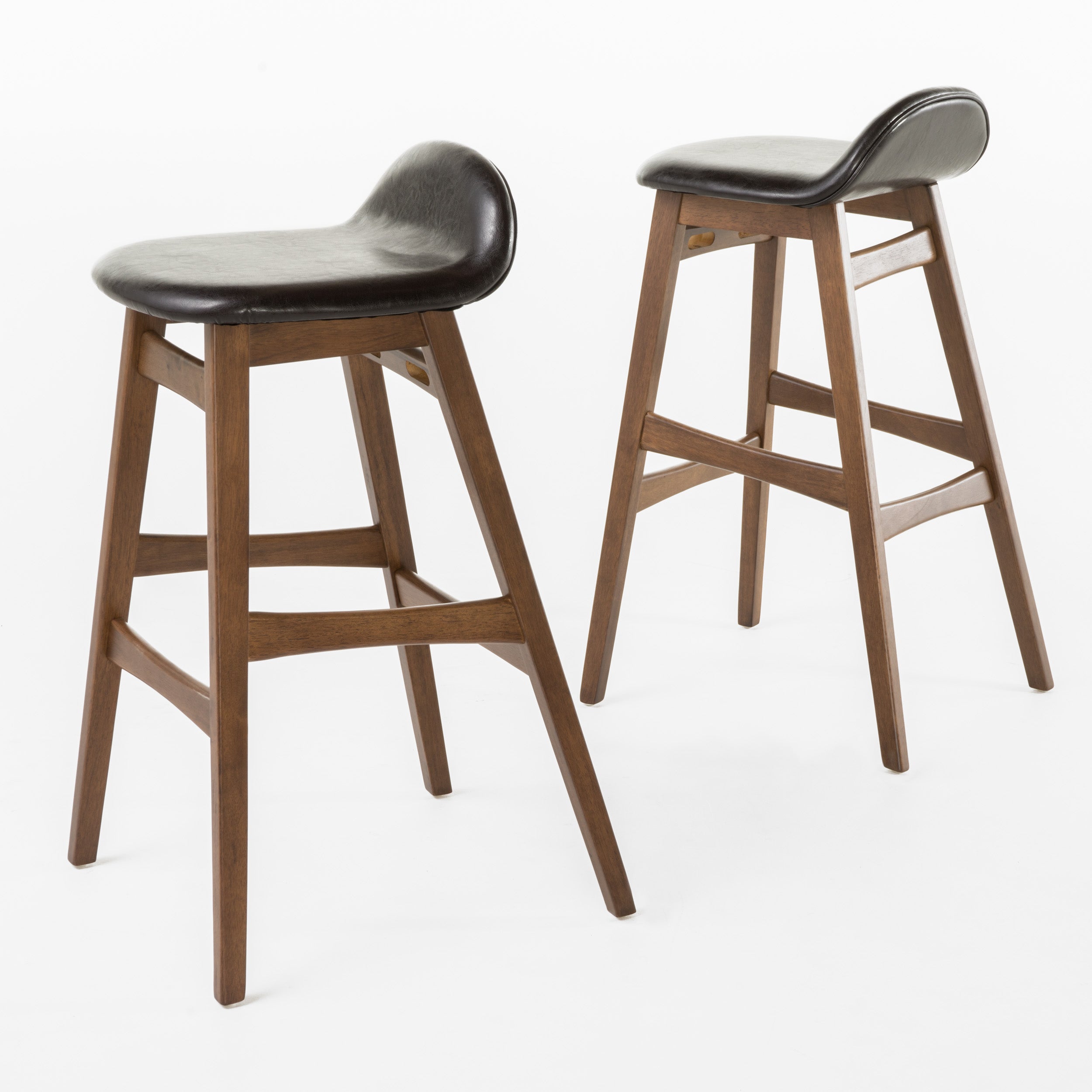 Margaret Dark Brown Leather/ Walnut Finish 30-Inch Bar Stool (Set of 2)