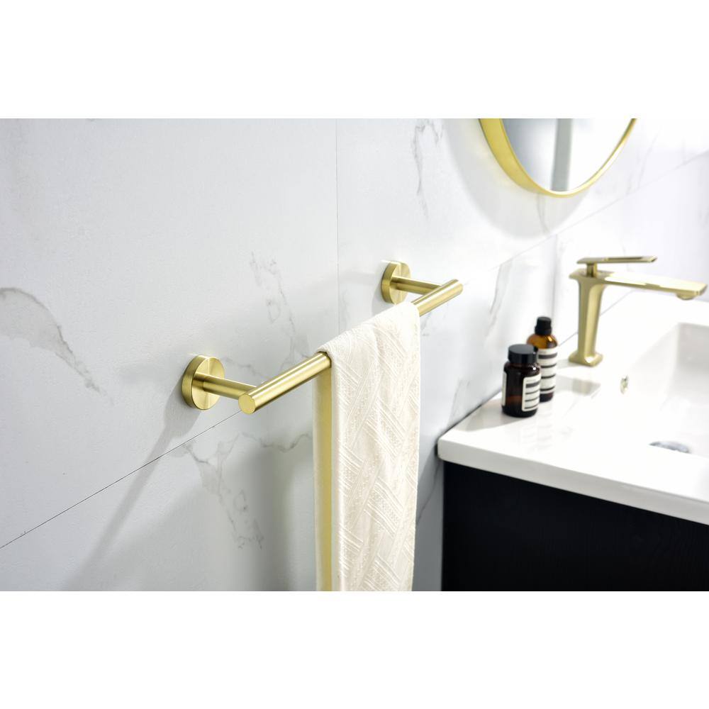 Tileon Brushed Gold Bathroom Stainless Steel Round Wall Mounted Includes Hand Towel Bar Toilet Paper Holder Robe Towel Hooks AYBSZHD424