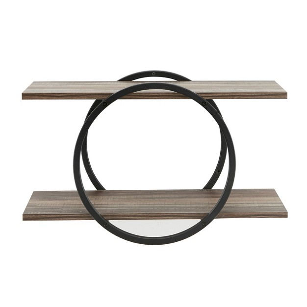 2 tier Antigua Crossed Double Circle Wall Shelf Unit Black rustic Danya B