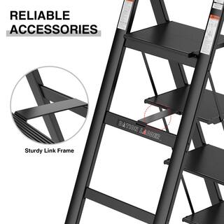 4-Step Retractable Handgrip Folding Aluminum Step Stool Ladder with Anti-Slip Wide Pedal 300 lbs. Household Ladder DATI-CYW1-909