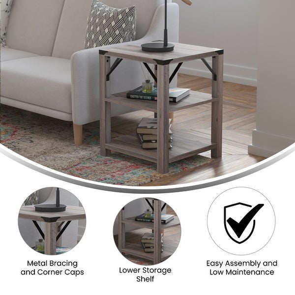 3-Tier Side Table with Metal Side Braces and Corner Caps