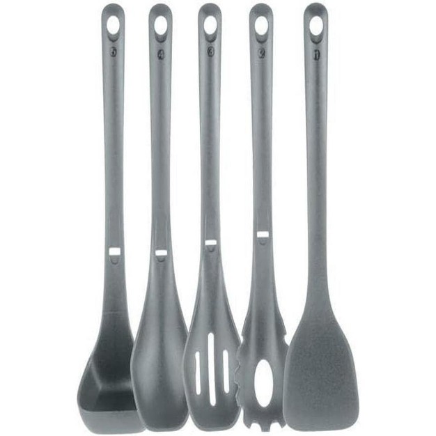 Nutrichef Kitchen Cooking Utensils Set includes Spatula Pasta Fork Solid Spoon Slotted Spoon amp Tool Seat gray