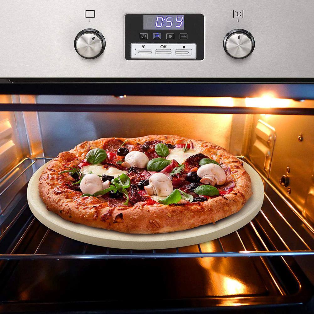 Cook N Home 14 in. round x 58 in. Cream Pizza Grilling Baking Stone 02661