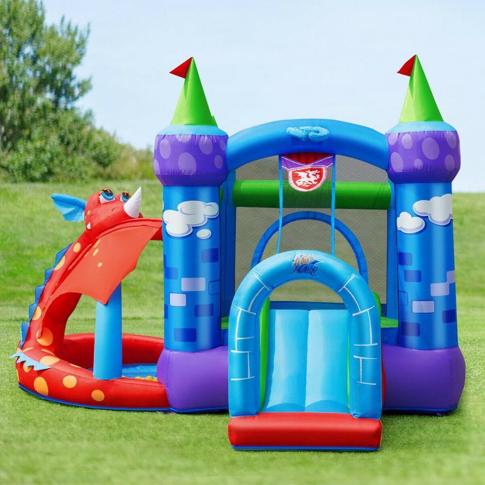 Gymax Kids Inflatable Bounce House Dragon Jumping Slide Bouncer Castle with 750-Watt Blower GYM04948