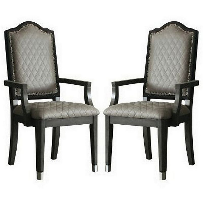 Arm Chair with Fabric Seat and Arched Top， Set of 2， Beige