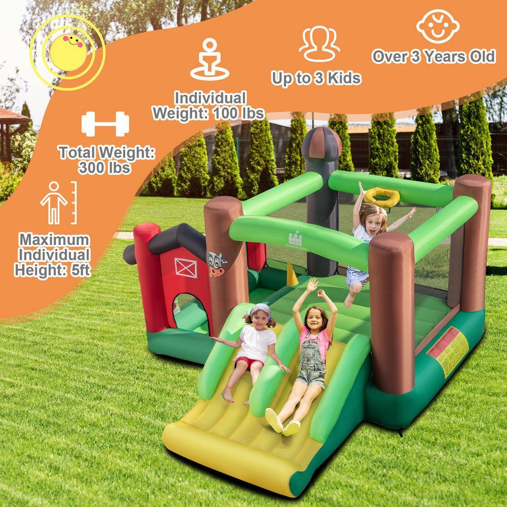 HONEY JOY Inflatable Bounce House 6-in-1 Bouncer Castle with Double Slides Jump Area Ocean Balls Basketball Rim (without Blower) TOPB006661