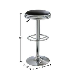 AmeriHome Retro Soda Shop 23.5 in. Black Cushioned Backless Chrome Adjustable Height Bar Stool BS1208