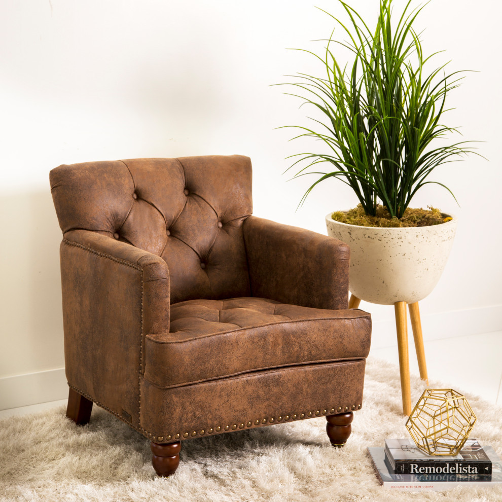 Tafton Fabric Club Chair  Antique Brown   Traditional   Armchairs And Accent Chairs   by Homesquare  Houzz