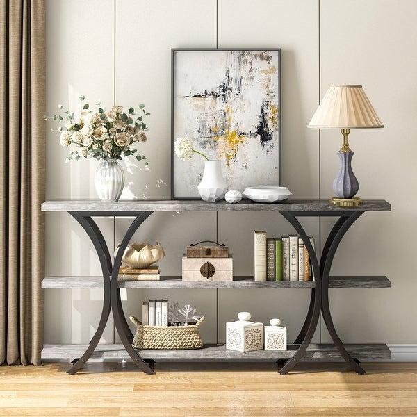 70.8 Inch Narrow Console Table with 3 Tier Shelves