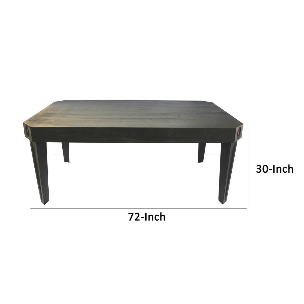 72 Inch Modern Dining Table  Cut Out Corners  Angled Tapered Legs  Black