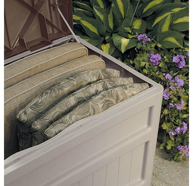 Suncast 73 Gallon Outdoor Patio Resin Deck Storage Box W Wheels Taupe 2 Pack