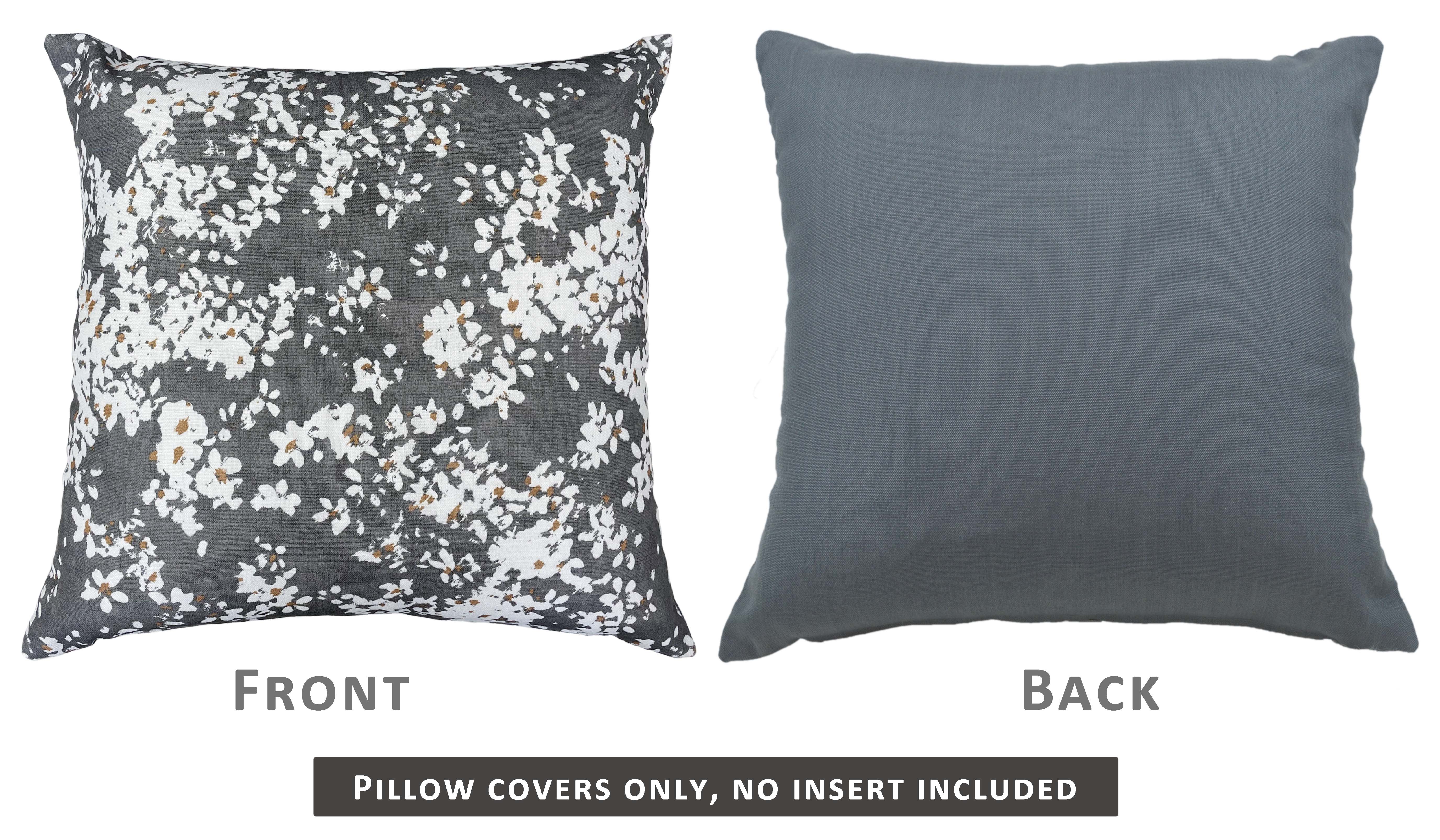 Aiking Set of 2 Printed 18 x 18 inch Decorative Throw Pillow Covers， Blooms Steel Grey